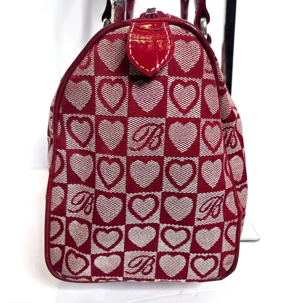 Brighton Red Heart Canvas & Croc Embossed Leather Vtg Satchel